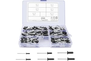 SAMAMOCA 210 pièces Rivets Aveugles Rivet Aveugle À Grande Bride Pop M3.2/M4/M5 Longueur 8/10/12/14/16 mm Rivets à Dôme en Aluminium pour Bricolage, Boîte de Rangement, Tube métallique, Montage en Tôle, Noir