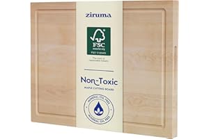 Planche à Découper en Bois d'Érable Dur de Qualité Supérieure pour la Cuisine - Certifié FSC - Traitée à la Cire d'Abeille, Sans PFAS, de Grande Taille 41 cm par Ziruma