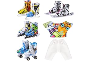 LALASTYLE Mini Finger Toy Set Finger Inline Skates Finger Four Wheel Skates Finger Snowboard Finger Ice Skates Finger Clothes Pants Training Tricks Props Fingertips Movement Toys Party Favors