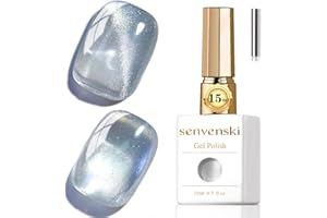 Senvenski Gelatina Vetro Cat Eye Smalto Semipermanente, 15ML Occhi di Gatto Magnetica per Gel Unghie Kit Olografico Glitterato Cristallo Smalti Unghie Salon Home DIY (Argento, MY1-011)