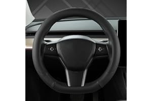 ‎GIANT PANDA GIANT PANDA PU Leather Steering Wheel Cover Compatible with Tesla Tesla Model 3 / Tesla Model Y, D Shape - Black