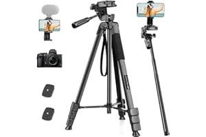 JOILCAN 210.8 cm wysoki statyw do aparatu, aluminiowy statyw do telefonu z 3-kierunkową głowicą panoramiczną, 96.0 cm monopod selfie stick do smartfona z pilotem, kompaktowe statywy do telefonów