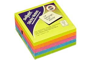Snopake 76 x 76 mm Neon Assorted Sticky Notes [Cube of 450 Sheets] 11702, Neon/Assorted Colours