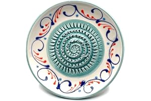 Kaladia - Reibeteller/Keramikhobel - ideal für Ingwer, Parmesan etc. - Motiv: Weiß/Türkis - Durchmesser: 12 cm - handgemacht & handbemalt - Made in Spain