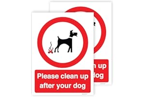 Pack of 2 Dog Poo Sign (200 x 150 mm) Self Adhesive Waterproof Clean Up After Your Dog Fouling Signs Sara Prints®