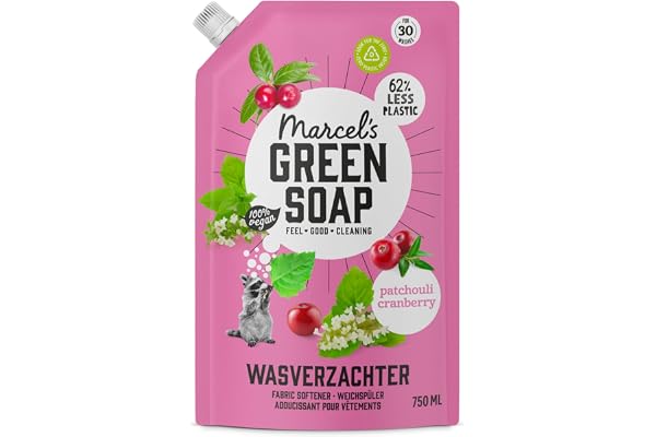 Marcel's Green Soap – tygbalsam påfyllning Patchouli och tranbär – tygmjukgörare – vegan – naturliga ingredienser – 750 ml