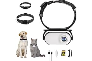 AGRDEED Dog Collar Camera with 32GB SD Card, Cat Camera Collar Wifi, Pet Collar Camera for Cats, No Wifi Needed Action Camera Wireless, Mini Body Camera, Collar Camera for Dogs Cats Indoor/Outdoor (White)