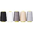 Mandala Crafts 5 Pack of Serger Threads Assorted Neutral Colors Threads for Sergers Machine - Sewing Thread Cones Thread for Overlock Thread Quilting - 40S/2 30000 Yds Polyester Thread Spools