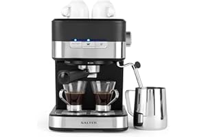 Salter EK4623 Caffé Espresso Pro - Coffee Machine, 15-Bar Pressure Pump, Barista Style Coffee, Latte, Cappuccino Machine, Make 2 Cups At Once, Includes Milk Frothing Wand, Stainless Steel Filter