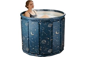 Xtrillogen bärbart hopfällbart badkar vuxna, halkfritt stort mobilt badkar för utomhusbruk, fristående badkar för badrum och trädgårdar (blå, 70 x 65 cm)