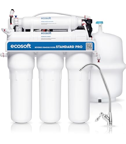 Ecosoft Filtre à eau standard à 3 étapes, filtre à osmose inverse avec élimination du chlore et adoucissement, débit de 1 l-min, remplacement facile de la cartouche, design compact