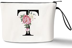 JEKUGOT Personalisierte Make-up-Taschen, Geburtstagsgeschenke für Frauen, Mütter, A-Z Personalisierte Geschenke für Frauen, einzigartige Freundschaftsgeschenke für Frauen, Braut-Kosmetiktasche (T)