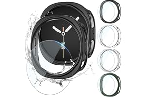 TGKML Pack of 4 + 4 Waterproof Protective Case Compatible with Samsung Galaxy Watch 8 44 mm, All-Round Hard PC Case Scratch-Resistant Screen Protector Tempered Glass Screen Protector for Samsung Watch