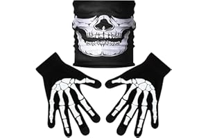 Tatuo White Skeleton Gloves and Skull Face Mask Half Ghost Bones Cosplay Costumes for Adult Halloween Dance Costume Party (1 Set, Style B)