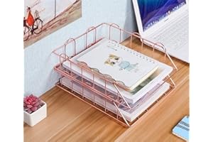 LYTIVAGEN 2 bandejas para documentos A4, para escritorio, apilables, metálicas, color oro rosa, para casa, escuela, oficina