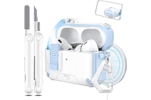 MHYALUDO Cover per AirPods Pro 2a/1a Generazione, Compatibile con Magsafe, Chiusura Magnetica Automatica, Porta di Ricarica Antipolvere e Design Supporto con Kit di Pulizia, Blu Cielo/Bianco Neve