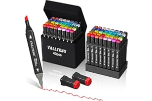 Vallteng Alcohol Markers Set 40 Colours,Dual Tips Colouring Pens for Adults,Permanent Art Markers Set for Drawing Coloring Illustration Graphic Designing with Carrying Case and Base