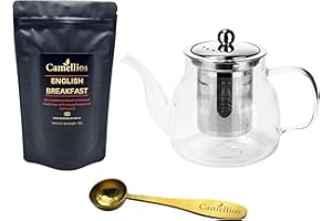 CAMELLIOS English Breakfast Loose Leaf Tea Gift Set with Heat Resistant Teapot, Tea Measuring Spoon