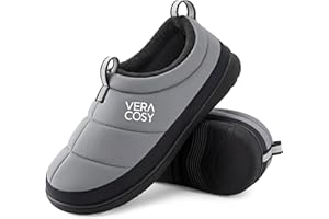 VeraCosy Men's Quilted Slippers with Elastic Gore and Anti Skid Outsole for Outdoor