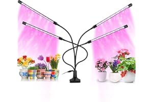 Yolispa Grow Lights for Indoor Plants, 40W Full Spectrum Grow Lamp Bulbs with 4 Head 80 LEDs, Auto ON & Off 3/9/12H Cycle Timer Outdoor Plants 360°Adjustable Gooseneck Plant Light with Clip