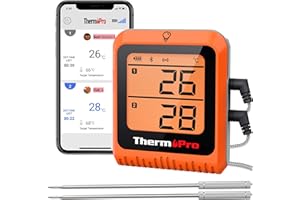 ThermoPro TP25H2 Wireless Bluetooth BBQ Meat Thermometer 150m, Rechargeable Wireless Thermometer with Smart App, Dual Temperature Food Probes for Cooking
