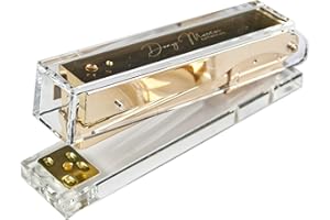 Dany Marcus Cucitrice in acrilico trasparente e metallo dorato, pinzatrice per punti metallici 24/6, raccoglie 25 fogli