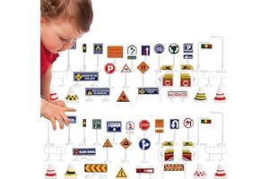 TEKSOME Set di Segnali Stradali per Bambini Giochi con Segnaletica per Viaggi e Attività All’Aperto