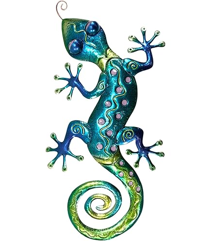 Décor Mural Salamandre/gecko En Métal - Modèle Essaouira, Bleu Cyan, Hauteur 30 Cm - Pour Intérieur Ou Extérieur