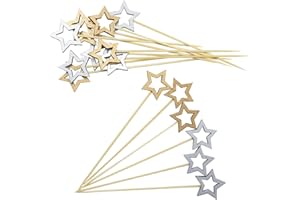 AWCIGG® 100 Pezzi Stuzzicadenti da Cocktail Stella Oro Argento, Stecchini per Aperitivo, Bastoncini da Cocktail di Natale, Decorazioni per Cibi e Bevande per Feste di Compleanno Natale Ramadan Eid