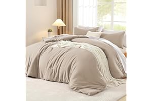 Luofanfei Baumwolle Bettwäsche 135x200 Beige Khaki Taupe Einfarbig Muster Renforce Baumwollbettwäsche Premium Uni Modern Weiche Bettbezug 135x200 und Kissenbezug 80x80 cm mit Reißverschluss