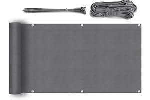 Sekey Brise-Vue pour Balcon Couverture de confidentialité Écran Jardin HDPE Légèrement Transparent Vent Protection UV 90 x 500cm, avec Oeillets, Attaches de câble et Cordons, Anthracite