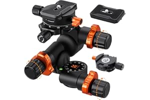 K&F Concept Testa per Treppiede a 3 Vie GD-3W Pro, Testa a Sfera a 3D, Testa Panoramica a 360° in Alluminio per Fotocamera Professionale, con 4 Livelli e 3 Quadranti per Regolazione Micro, Carico 6KG