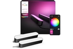 ‎PHILIPS HUE Philips Hue Play White and Colour Ambiance Smart Light Bar Podłużna Lampa (Zestaw 2 szt.), Oświetlenie Rozrywkowe Smart LED do TV i Gier (Działa z Alexą, Asystentem Google i Apple HomeKit), Czarny