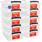 ATHLON TOOLS Set of 10 1L Storage Boxes with Lids - 100% Virgin Material - Clear - BPA Free - Stackable Boxes - Grey Locking