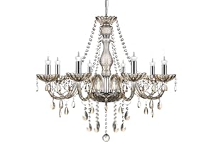 TRY-YEAN Lampadario Moderno a 8 Bracci Lampadario di Cristallo Cognac Lampadario in Vetro Cristallo K5 con Catena Regolabile per Camera da Letto, Soggiorno, Corridoio, Ingresso E14