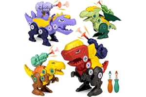 Bibykivn Dinosaure Jouet Enfant, Démontage Perceuse Enfant Jeu, Assemblable Jeux Set avec Tournevis DIY Construction Puzzle Jouet pour Cadeau Enfants Garcon Fille (4 Pcs)