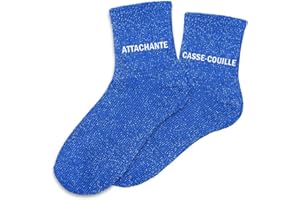 STC Chaussettes duo bleues paillettes "Attachante-Casse couille"