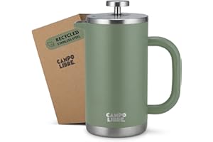 Campo Libre.® Giorgio. French Press, Coffee Press – 600ml Stainless Steel Cafetiere, Double-Wall Insulated, Plastic-Free, Thermal Coffee Maker with Spare Filter – Dishwasher safe - Recycled Steel.