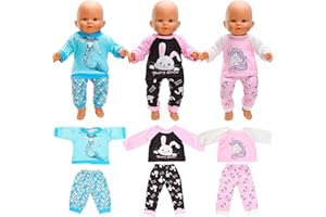 Festfun 3 Set Vêtement de Poupée 36cm T-Shirt Pantalon Habit Tenue de Poupée Poupon 36-43cm Vêtement pour New Born Baby Poupée de 36-43cm