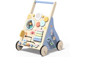 ITSLIFE Trotteur Bébé en Bois, Océan Chariot de Marche Bebe en Bois, Jouet Centre d'activité pour Enfant, Baby Walker Cadeau pour Garçons et Filles
