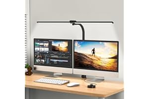 HassoKon LED Desk Lamp for Office, Desk Lamp with Dual Head, Eye Protection Desk Light with Clamp Monitor Light Bar 3 Color Modes, Adjustable Workbench Office Lighting Table Lamp [Energy Class F]
