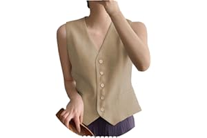 AeoTeokey Chaleco de lino para mujer, cuello en V, de un solo pecho, elegante chaleco de negocios, top