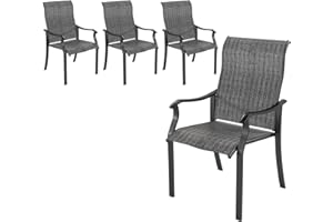 UDPATIO Gartenstühle 4er Set, Hochlehner Gartenstuhl Metall, Textilene Balkonstuhl, Terrassenstuhl 160kg Belastbar, Gartensessel wetterfest für Terrasse, Garten, Balkon, Grau