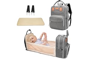 SONARIN Mochila de Pañales para Bebé,Bolsa de Pañales con Cambiador Gran Capacidad Multifuncional Impermeable,Bolsa de Viaje para Pañales con Cuna Plegable,Puerto USB y Correas para Cochecito