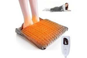 ‎OLYCISM Olycism Elektrischer Fußwärmer für Damen Herren Senioren Schnelle Wärme für Füße mit 6 Heizstufen & Timer Extra Große Auflage Heizkissen Waschbar für Büro Zuhause Dunkelgrau Reißverschluss 40x80cm