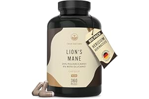 Lions Mane - 360 Capsule - 60000mg (Estratto 30:1) Alto dosaggio - Hericium Erinaceus 30% Polisaccaridi e 5% Beta Glucano - criniera di leone - Testato in Laboratorio - TRUE NATURE®