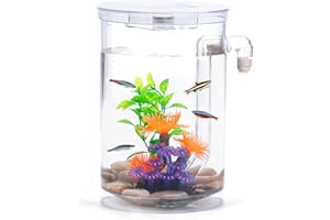 OLTRAMAN Kampffisch Aquarium Klein Komplettset, 3.5 L Aquarium Set Komplett mit LED-Beleuchtung, Kieselsteinen, künstlichen Korallen und Wasserpflanzen sowie automatischer Reinigungs- und Abwassersystem