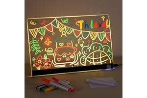‎THLEVEL Thlevel LED Zeichentafel Kinder Transparente Acryl Maltafel 30x20cm mit 7 Farben unt Schalter Abwischbar Notizblock Schreibtafel Memo