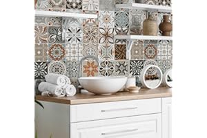 RE-COVERTILES - Adesivi per Piastrelle Bagno e Cucina 10 Pz 20x20 cm - PS00009 Decorazione murale in PVC Impermeabile mattonelle Mosaico Stile cementine Azulejos