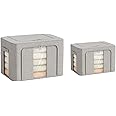 bpa Clothes Storage Organizer, 2 Pack Foldable Metal Frame Clothing Storage Bins with Zippers and Double Visable Window, Large Capacity Cloth Container Box with Reinforced Handles, (24L and 66L, Grey)